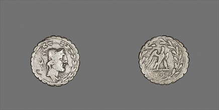 Denarius Serratus (Coin) Depicting the God Vulcan, 105 BC, Roman, minted in Rome, Italy, Silver,
