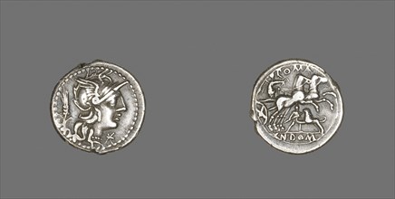 Denarius (Coin) Depicting the Goddess Roma, 128 BC, Roman, minted in Rome, Roman Empire, Silver,