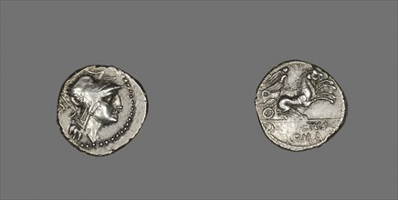 Denarius (Coin) Depicting the Goddess Roma, 91 BC, Roman, minted in Rome, Italy, Silver, Diam. 1.8