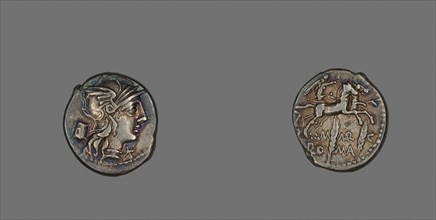 Denarius (Coin) Depicting the Goddess Roma, 134 BC, Roman, minted in Rome, Italy, Silver, Diam. 1.9