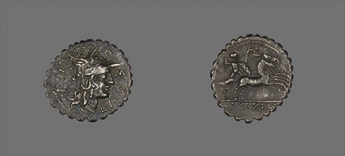 Denarius Serratus (Coin) Depicting the Goddess Roma, 118 BC, Roman, minted in Narbo, Italy, Silver,