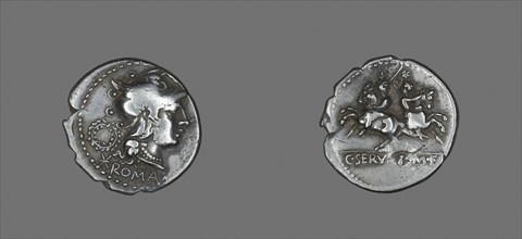 Denarius (Coin) Depicting the Goddess Roma, 136 BC, Roman, minted in Rome, Italy, Silver, Diam. 2.2