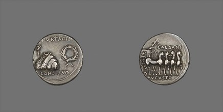 Coin Depicting a Toga, Tunic and Wreath, about 18 BC, Roman, minted in Spain, Roman Empire, Silver,