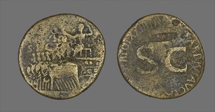 Sestertius (Coin) Depicting an Elephant Quadriga, AD 34/35, Roman, minted in Rome, Rome, Bronze,