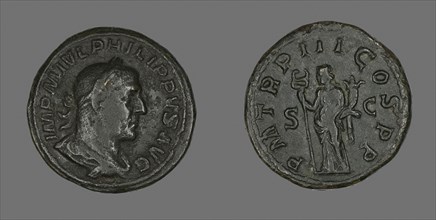 Sestertius (Coin) Portraying King Philip I, AD 246, Roman, Rome, Bronze, Diam. 3.1 cm, 24.19 g