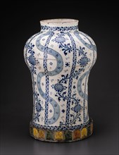 Jar with Vertical Flowing Bands and Vines with Sunflowerlike Blossoms, 1700/50, Talavera poblana,