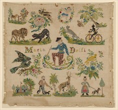 Sampler, Early/mid–19th century, Italy, Linen, plain weave, embroidered with silk in cross