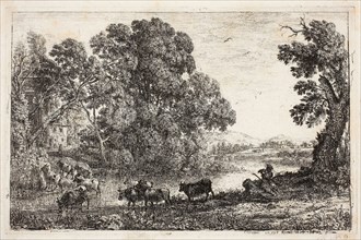 The Cowherd, 1636, Claude Lorrain, French, 1600-1682, France, Etching on ivory laid paper, 125 ×