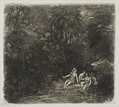 The Bathers beneath the Palms, 1871, Rodolphe Bresdin, French, 1825-1885, France, Etching on ivory