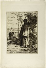 The Shepherdess Knitting, 1862, Jean François Millet, French, 1814-1875, France, Etching on ivory