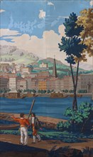 Two Joined Panels: The Views of Lyon, First edition, 1821, France, Paris, France, Block-printed,