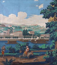 Three Joined Panels: The Views of Lyon, First edition, 1821, France, Paris, France, Block-printed,