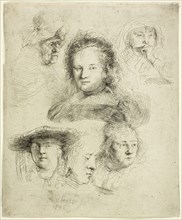 Studies of the Head of Saskia and Others, 1636, Rembrandt van Rijn, Dutch, 1606-1669, Holland,
