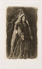 Woman in Fantastic Medieval Costume, n.d., Rodolphe Bresdin, French, 1825-1885, France, Etching on
