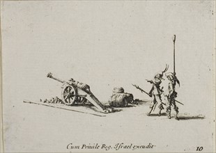 Preparing to Fire the Canon, plate ten from The Military Exercises, published 1635, Jacques Callot