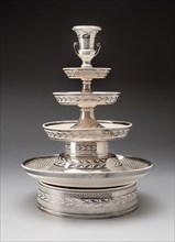 Tiered Centerpiece, 19th century, Italy, Lead-glazed earthenware (creamware) with silver lustre