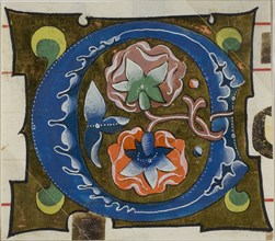 Decorated Initial O with Flowers from a Choir Book, 14th century or modern, c. 1920, European,