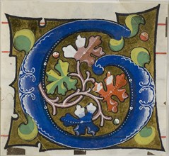 Decorated Initial G with Flowers from a Choir Book, 14th century or modern, c. 1920, European,