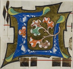 Decorated Initial L with Flowers from a Choir Book, 14th century or modern, c. 1920, European,