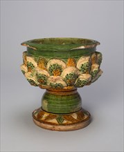 Stem Cup, Tang dynasty (618–906), China, Earthenware with three color (sancai) lead glazes and
