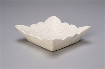 Foliate Square Dish, Liao dynasty (907–1124), late 10th century, China, Porcelain with creamy white
