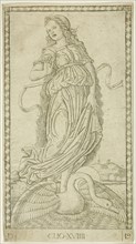 Clio, plate nineteen from Apollo and the Muses, c. 1465, Master of the E-Series Tarocchi, Italian,