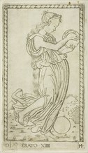 Erato, plate fourteen from Apollo and the Muses, c. 1465, Master of the E-Series Tarocchi, Italian,
