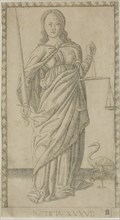 Justice, plate 37 from Genii and Virtues, c. 1465, Master of the E-Series Tarocchi, Italian, active