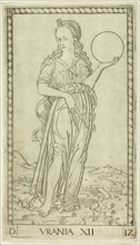 Urania, plate twelve from Apollo and the Muses, c. 1465, Master of the E-Series Tarocchi, Italian,