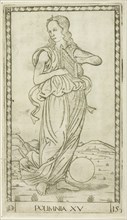Polyhymnia, plate fifteen from Apollo and the Muses, c. 1465, Master of the E-Series Tarocchi,