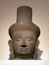Head of a Male Deity (Deva), Angkor period, 10th/11th century, Cambodia, Cambodia, Sandstone, 54.5