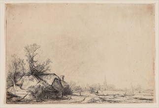 Cottage Beside a Canal with a View of Ouderkerk, c. 1641, Rembrandt van Rijn, Dutch, 1606-1669,