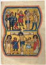 The Flagellation and The Crucifixion, from a Psalter, about 1239, German (Braunschweig, Lower