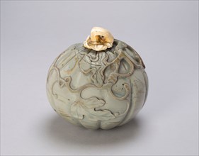 Melon-Shaped Water Pot, Qing dynasty (1644–1911), 18th century, China, Gray opaque glass with ivory