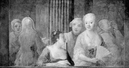 Fashionable Figures, with Two Women Holding Fans, 1733/35, British, England, Oil on plaster,