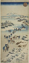 Crossing the Frozen Suwa Lake in Shinano Province (Shinshu Suwa kosui kori watari), c. 1833/34,