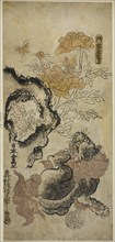 Lion and Peonies, c. 1720/25, Okumura Masanobu, Japanese, 1686-1764, Japan, Hand-colored woodblock
