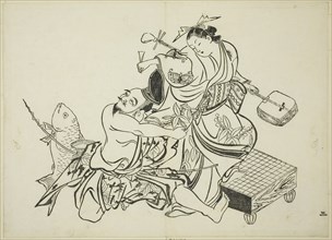 Ebisu flirting with a courtesan, no. 3 from a series of 12 prints, c. 1708, Okumura Masanobu,