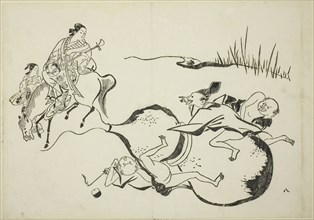 An Impossible Feat by Imaginary Men, no. 8 from a series of 12 prints, c. 1708, Okumura Masanobu,