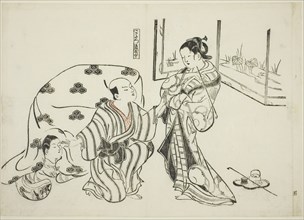 Kotatsu Dojoji, no. 5 from a series of 12 prints depicting parodies of plays, c. 1716/35, Okumura
