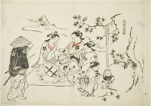 Heating Sake with Maple Leaves (Kanzake momijigari), no. 9 from a series of 12 prints depicting