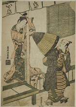 Beauty of Ibarakiya Pulling at a Man’s Umbrella, a Parody of the Legend of Watanabe no Tsuna and