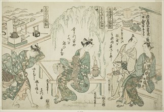 Enjoying the Evening Cool at Ryogoku, A Set of Three (Ryogoku suzumi sanpukutsui), c. 1752,