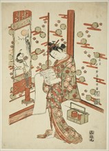 Beauty Reading a Letter, c. 1758, Ishikawa Toyonobu, Japanese, 1711–1785, Japan, Color woodblock