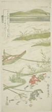 Towing boats against the current, c. 1764, Torii Kiyomitsu I, Japanese, 1735-1785, Japan, Color