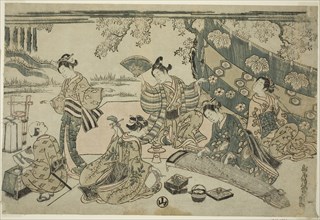 A picnic under cherry trees, c. 1755/64, Torii Kiyomitsu I, Japanese, 1735-1785, Japan, Color