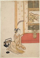Giving Daruma a Smoke, 1765, Suzuki Harunobu ?? ??, Japanese, 1725 (?)-1770, Japan, Color woodblock