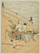 Ushiwakamaru and Benkei fighting on Gojo Bridge, c. 1767, Suzuki Harunobu ?? ??, Japanese, 1725