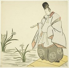 Narihira at Yatsuhashi Bridge, 1765, Japanese, Japan, Color woodblock print, 21.5 x 22 cm (8 7/16 x