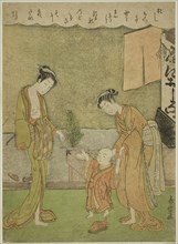 Two Women with Boy in Front of Powder Shop, c. 1770/71, Attributed to Shiba Kokan (Suzuki